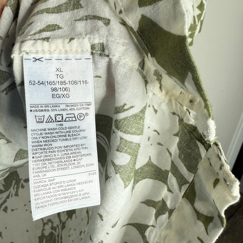 GAP Mens Linen Shirt XL Green Short Sleeve Pocket Camp Leisure Coastal Preppy - Picture 6 of 7